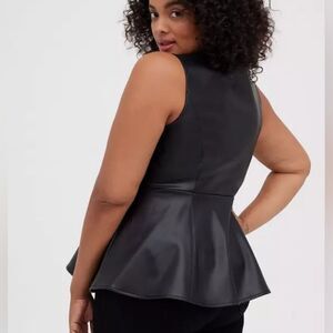Lane Bryant Black Peplum Vegan Leather Top Size 0X/1X